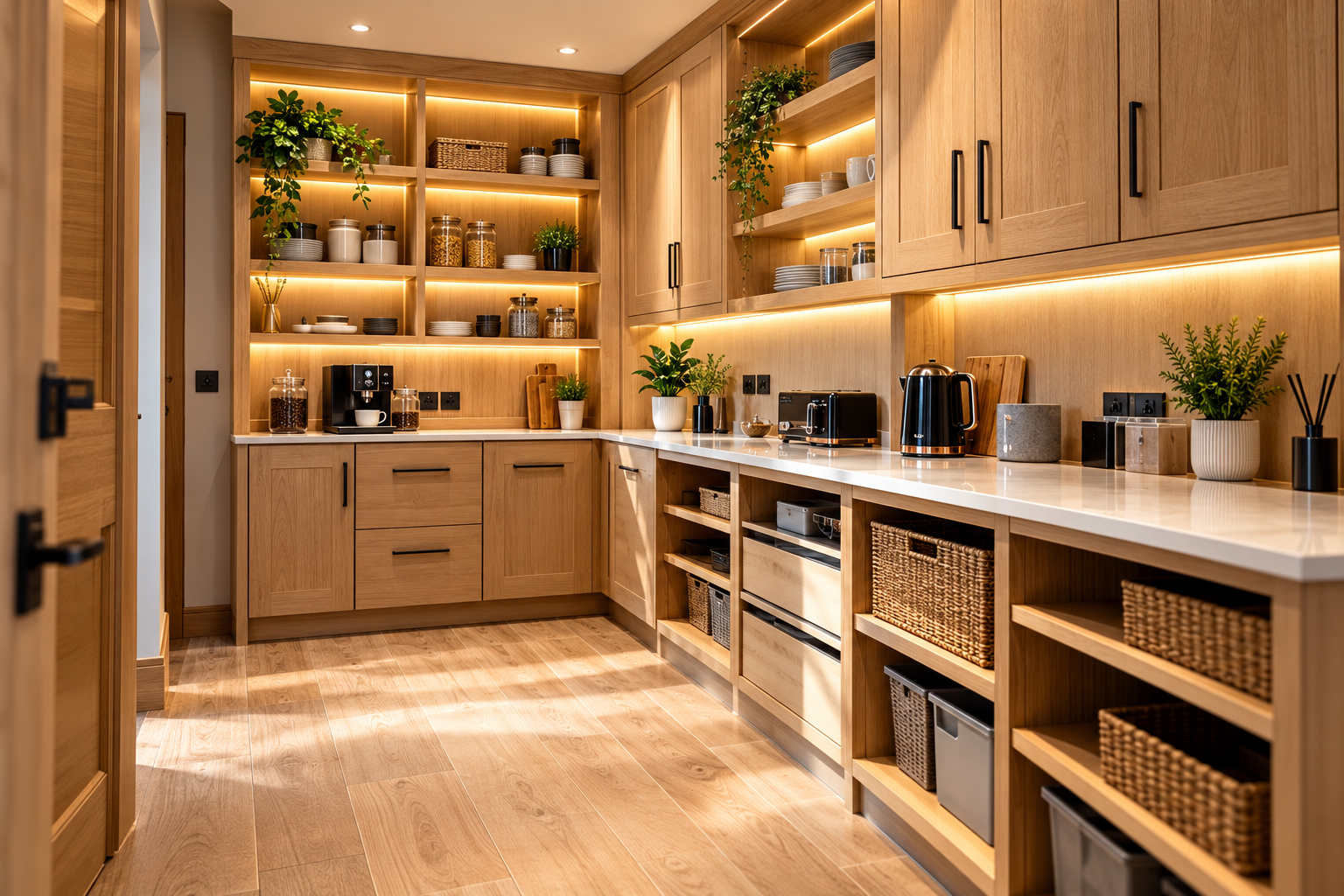 Illustrative concept of bespoke oak storage and cabinetry
